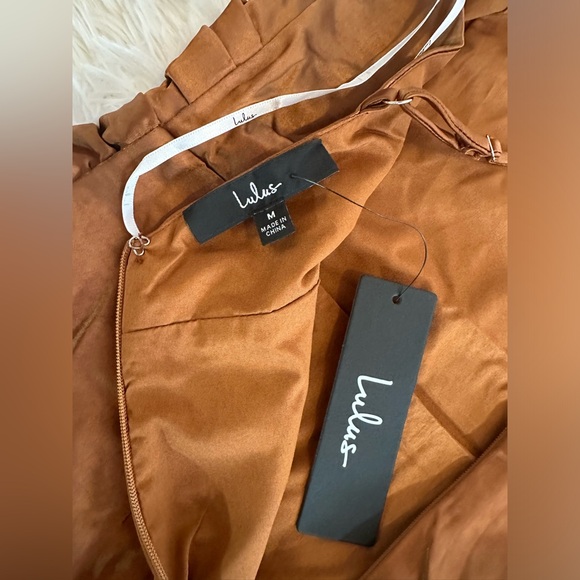 Lulu’s Bronze Satin Surplice Faux-Wrap Dress Size M. NWT. - Picture 8 of 8